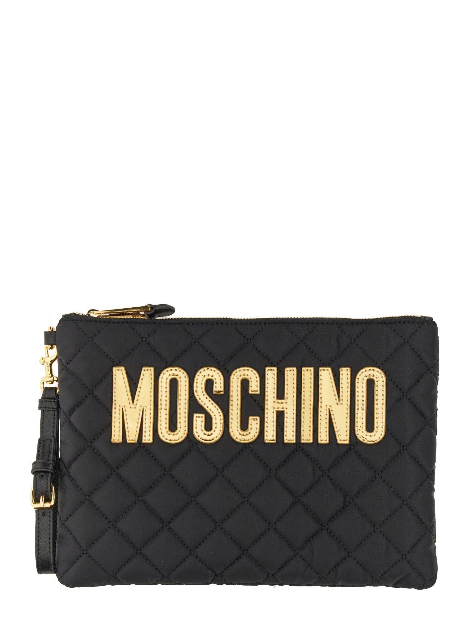 QUILTED NYLON CLUTCH BAG WITH LOGO