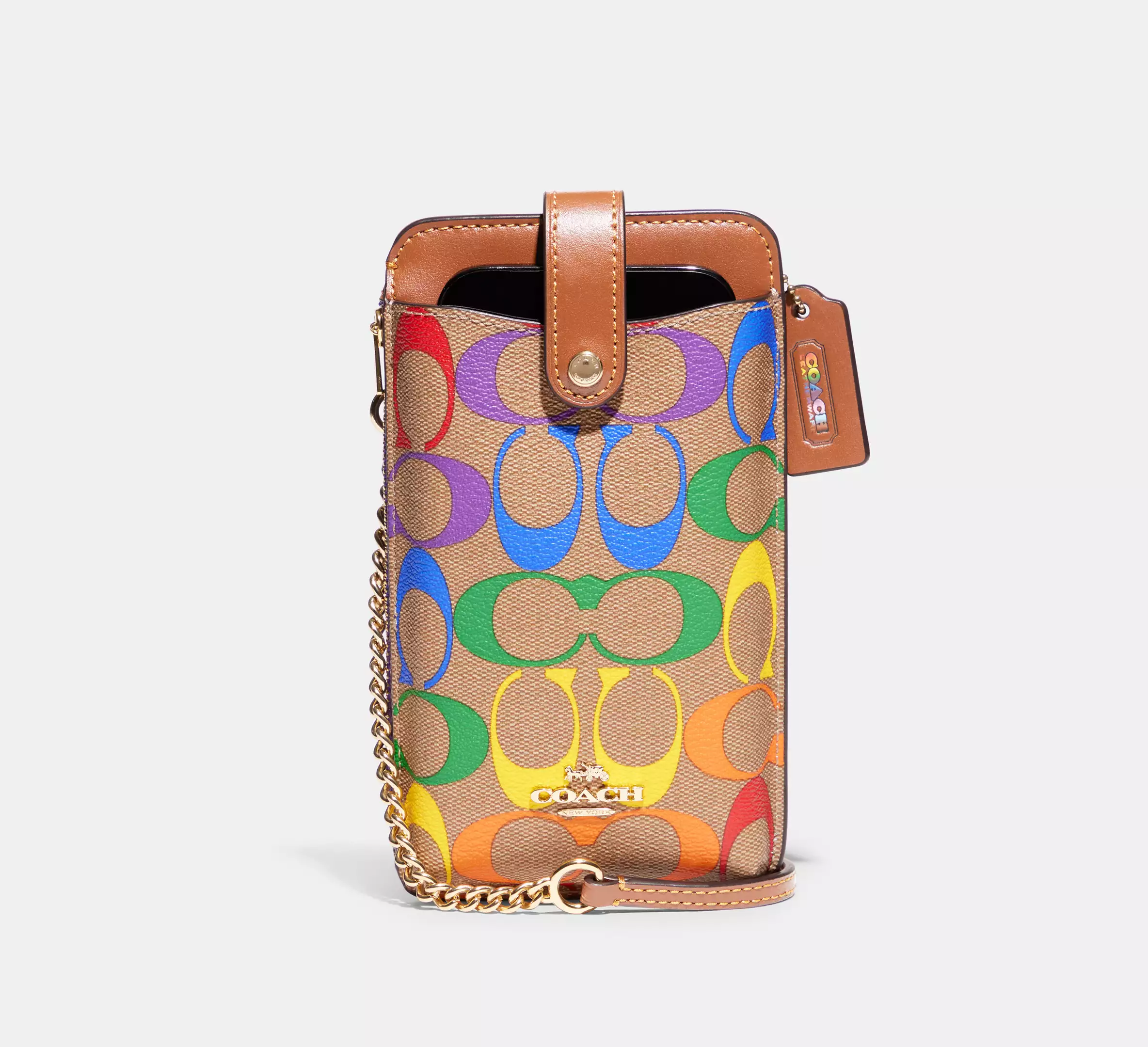 Phone Crossbody In Rainbow Signature Canvas