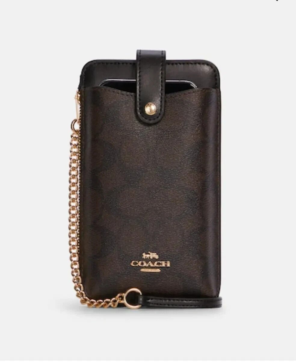 Coach North/South Phone Crossbody Leather - Black/Brown