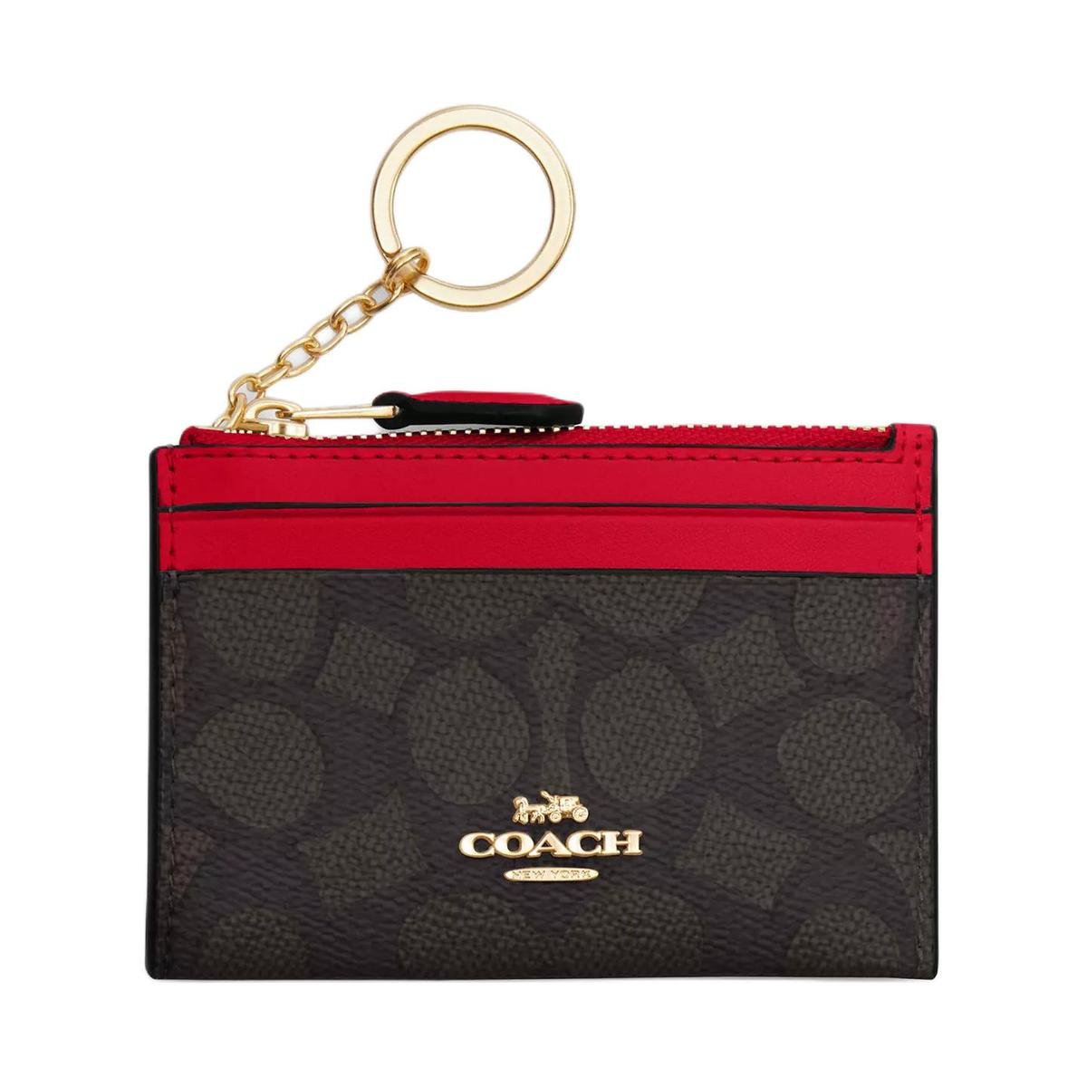 Coach Canvas Coated Canvas Card Holder Mini Women's Red